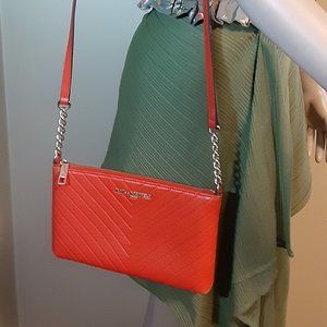 Karl Lagerfeld Paris Orange Quilted Crossbody Purse with 3 Compartments
